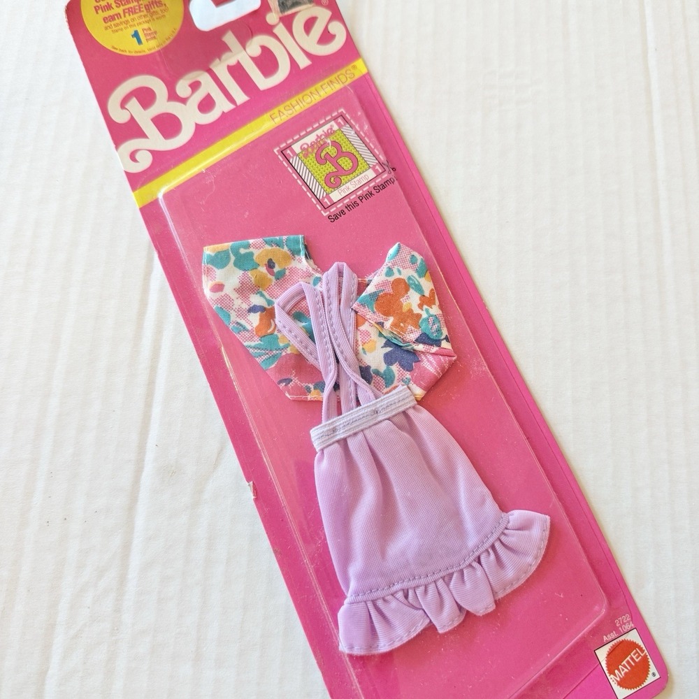 Vintage Barbie 1990 Outfit 2722 Purple Jumper Dress Floral Top Mattel NEW Sealed
